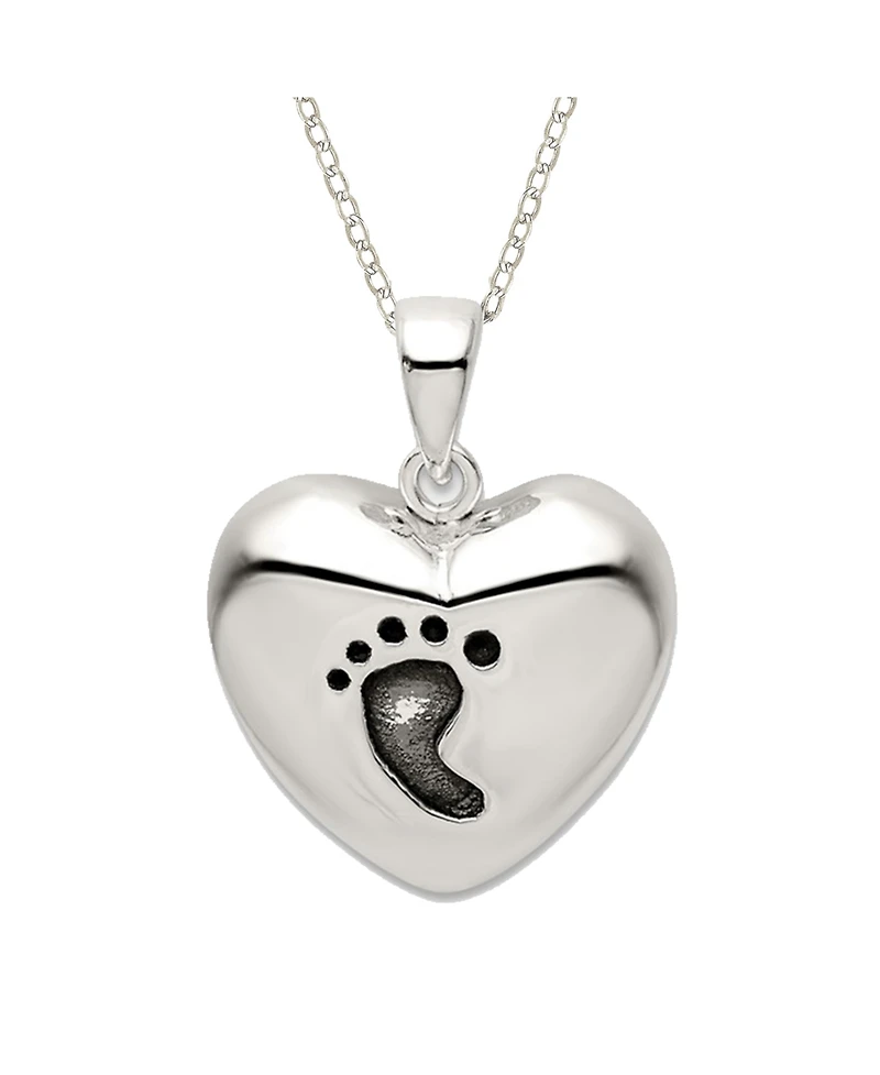 Curata Jewelry 925 Sterling Silver 18 Inch Oxidized Footprint Love Heart Necklace 16x16mm Pendant Necklace