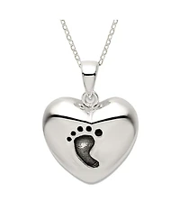 Curata Jewelry 925 Sterling Silver 18 Inch Oxidized Footprint Love Heart Necklace 16x16mm Pendant Necklace