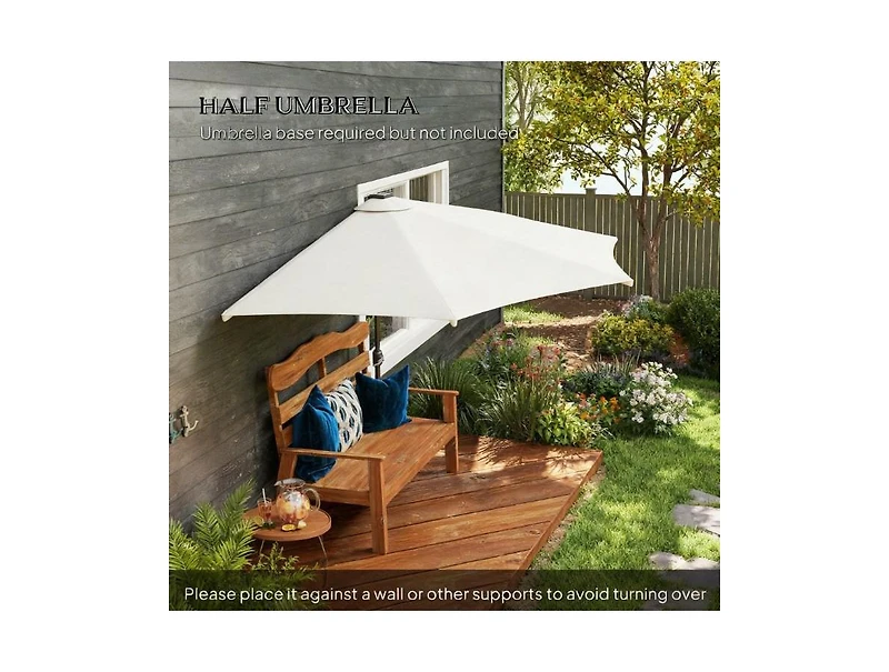 Clihome Small Vented Half Patio Umbrella,Half Outdoor Umbrella,with Crank 8 Ribs for