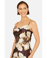 Yumi Women's Cowl Neck Satin Floral Dress