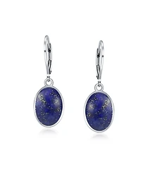 Bling Jewelry 3.2CT Oval Natural Stone Drop Earrings Scroll Bezel Set Edge .925 Sterling Silver Lever-back