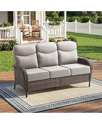 Gymojoy 3-Seat Brown Pe Wicker Outdoor Couch with Olefin Cushions