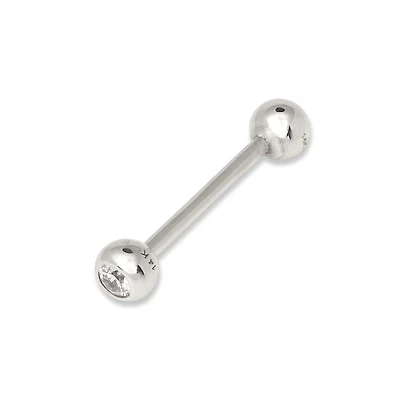 Curata Jewelry Solid 14k Gold 14G 5mm Bezel Cubic Zirconia Straight Barbell Internally Threaded Tongue Ring Body Piercing