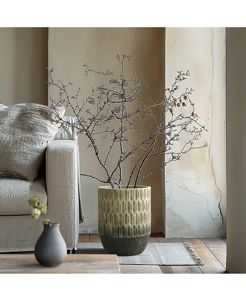 LuxenHome Old-World Brown with Green Bottom 16.5-Inch Tall Round Cement Planter