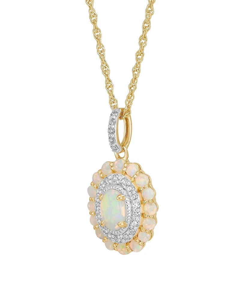 Macy's Created Opal (7/12 ct. t.w.) & Created White Sapphire (1/4 ct. t.w.) Pendant Necklace in 14k Yellow Gold-Plated Sterling Silver