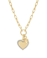 Macy's Created White Sapphire (1/10 ct. t.w.) Heart Pendant Necklace in 14k Yellow Gold-Plated Sterling Silver