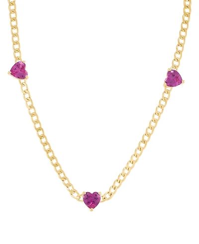 Macy's Created Pink Sapphire (1-3/4 ct. t.w.) Station Necklace in 14k Yellow Gold-Plated Sterling Silver