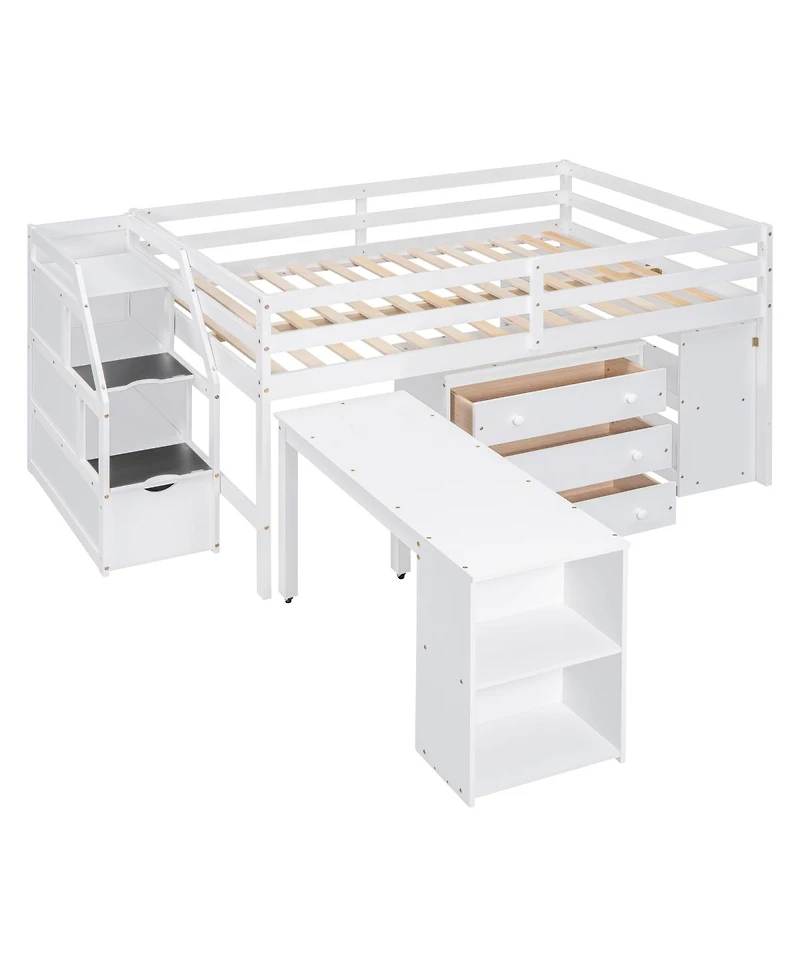 Streamdale Furniture Full Size Loft Bed with Desk, Storage Stairs & Shelves