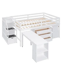 Streamdale Furniture Full Size Loft Bed with Desk, Storage Stairs & Shelves