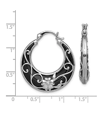 Curata Jewelry Sterling Silver Rhodium-Plated Black Onyx Filigree Boho Hoop Earrings