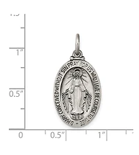 Curata Jewelry 925 Sterling Silver Solid Reversible Oxidized 18 Inch Antiqued Miraculous Medal Necklace 28x15mm Pendant Necklace
