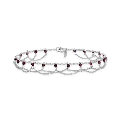 Curata Jewelry 925 Sterling Silver 10 Inch Rhodolite Garnet Beaded Draped Anklet