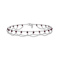 Curata Jewelry 925 Sterling Silver 10 Inch Rhodolite Garnet Beaded Draped Anklet