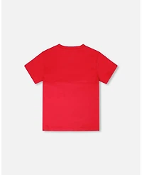 Deux par Toddler Boys Cotton Colorblock Jersey T-Shirt with Chest Pocket Rouge - Toddler|Child