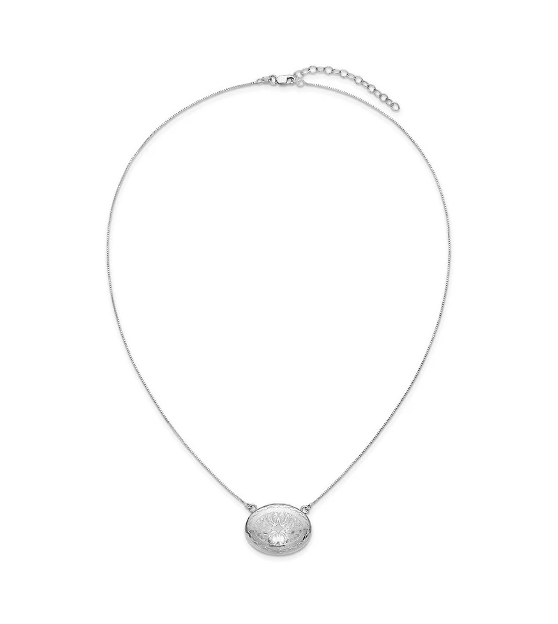 Curata Jewelry 925 Sterling Silver Rhodium Plated 18+2 Inch Sideways Etched Locket Necklace 26.15mm Wide Locket Necklace