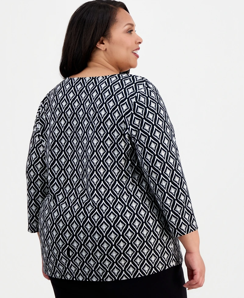 Jm Collection Plus Geo-Print Jacquard Knit Top, Macy's Exclusive