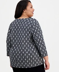 Jm Collection Plus Geo-Print Jacquard Knit Top, Macy's Exclusive