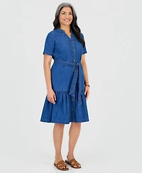 Style & Co Petite Denim Tiered Midi Dress, Macy's Exclusive