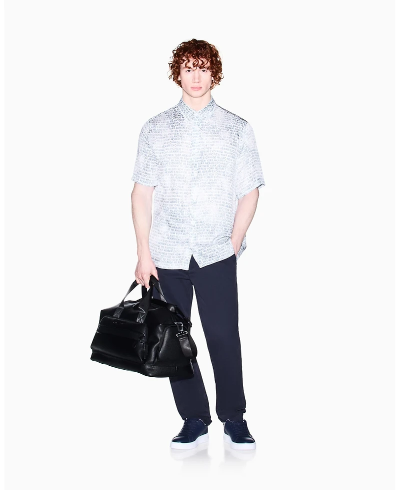 A|X Armani Exchange Men's Short Sleeve Silky Printed Button Up Shirt