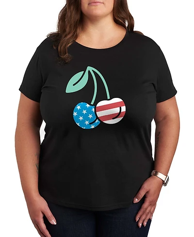 Hybrid Apparel Plus Instant Message American Flag Cherries Graphic Crewneck T-Shirt