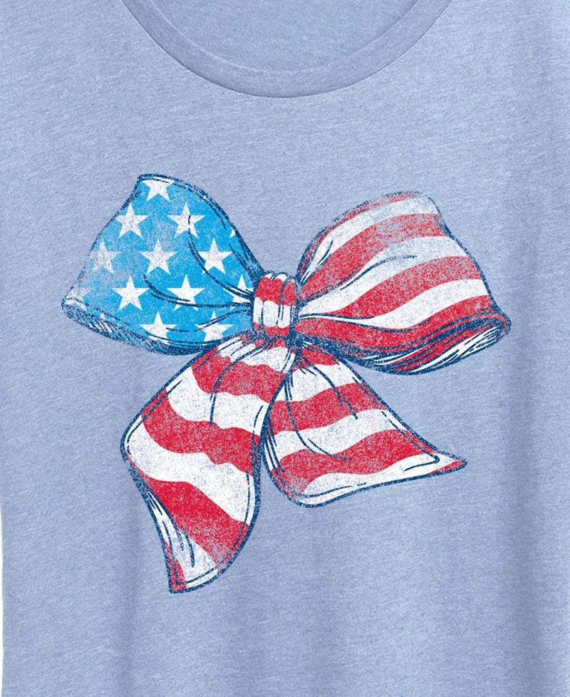 Hybrid Apparel Women's Instant Message American Flag Bow Graphic Crewneck T-Shirt