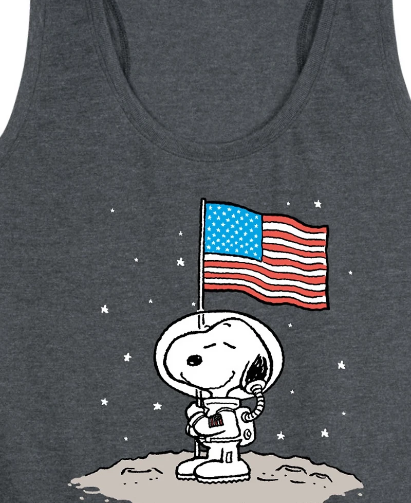 Hybrid Apparel Plus Size Peanuts Snoopy Astronaut American Flag Racerback Graphic Crewneck Tank Top