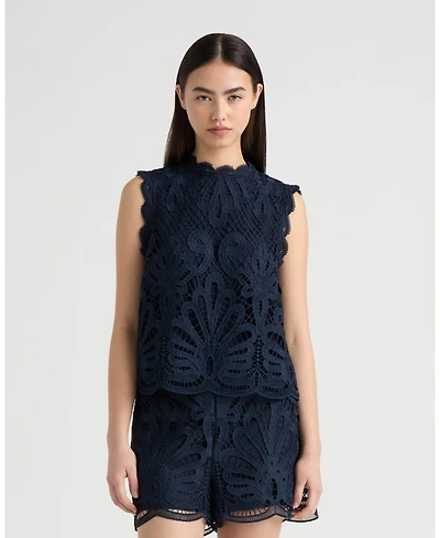 Nvlt Women's Sleeveless Mock Neck Lace Top