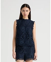 Nvlt Women's Sleeveless Mock Neck Lace Top