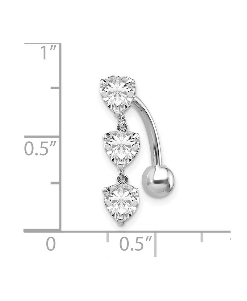 Curata Jewelry Solid 10k Gold 14g 5mm Triple Love Heart Cubic Zirconia Belly Ring Dangle Body Piercing Ring