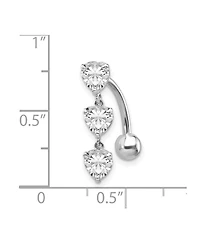 Curata Jewelry Solid 10k Gold 14g 5mm Triple Love Heart Cubic Zirconia Belly Ring Dangle Body Piercing Ring