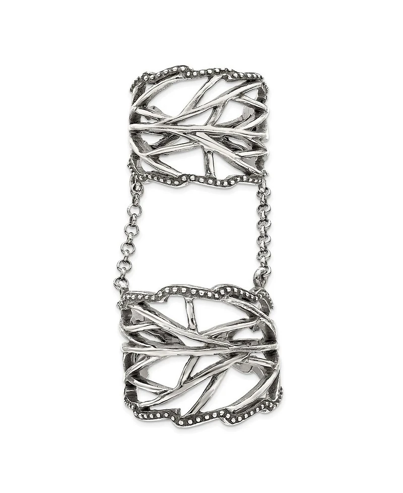 Curata Jewelry 925 Sterling Silver Solid Textured Polished Oxidized Full Finger Boho Adjustable Ring Ring