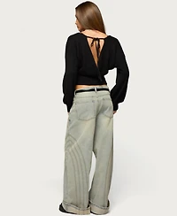 Edikted Women's Cuffed Low Rise Wide Leg Jeans