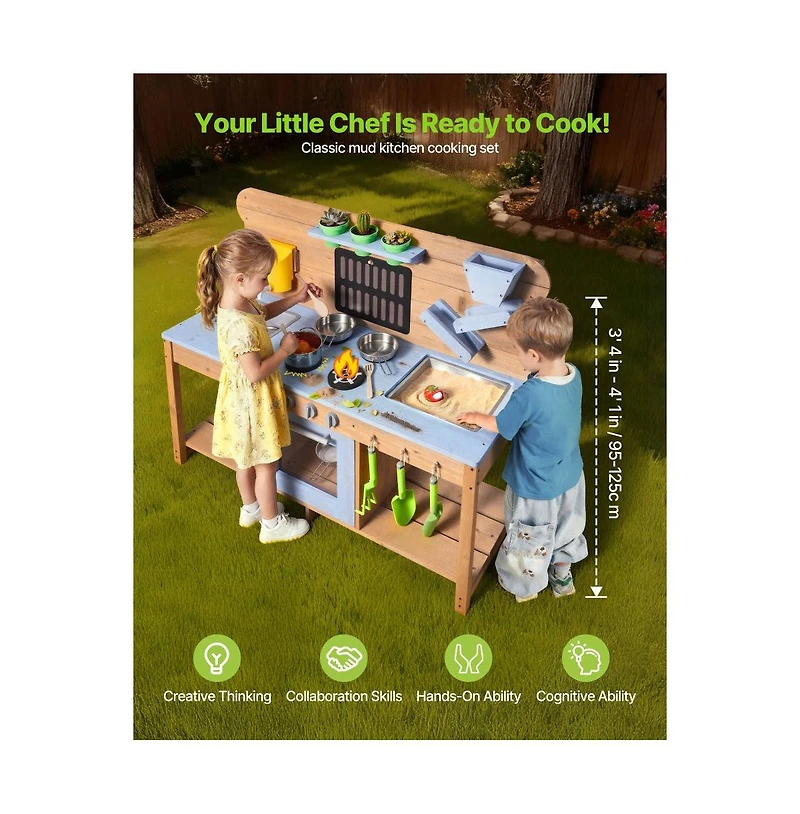Slickblue Kids Outdoor Mud Kitchen Playset with Water, Sand & Cooking Tools
