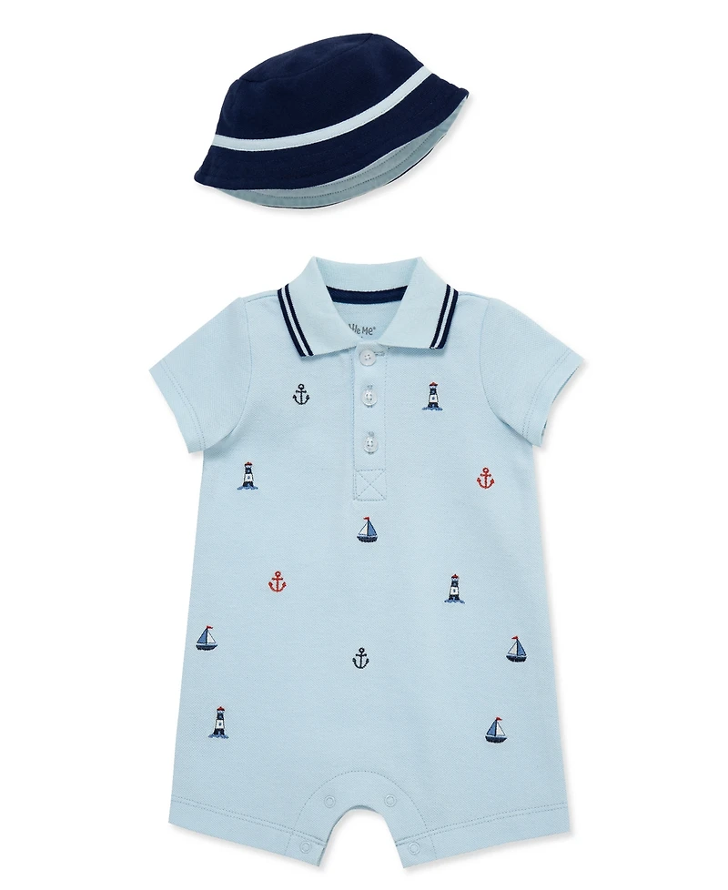 Little Me Baby Boys' Nautical Romper & Hat, 2-Piece Set