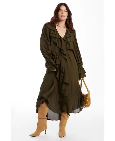 June & Vie Women's + Cascading Ruffle Maxi Dress