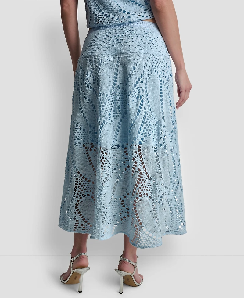 Dkny Women's Crochet Leaf Pull-On Midi Skirt