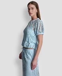 Dkny Women's Leaf Crochet Short-Sleeve Top