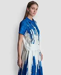 Dkny Women's Printed Short-Sleeve Camp Shirt