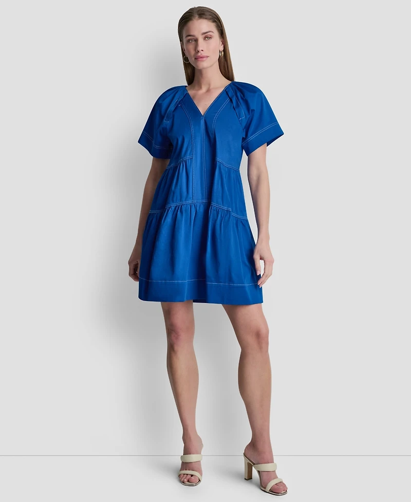 Dkny Women's V-Neck Contrast-Stitch Mini Dress