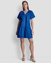 Dkny Women's V-Neck Contrast-Stitch Mini Dress