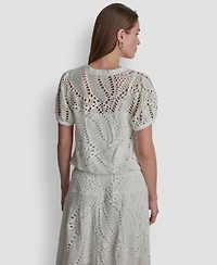 Dkny Women's Leaf Crochet Short-Sleeve Top