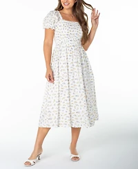 Celebrity Pink Juniors' Textured Floral Printed Puff-Sleeve Midi Dress