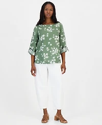 Charter Club Petite 100% Linen Cuffed Top, Created for Macy's