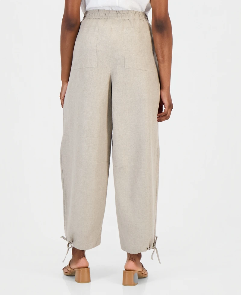 Charter Club Petite Drawstring-Waist Barrel-Leg Linen Pants, Macy's Exclusive