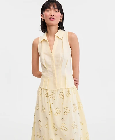 I.n.c. International Concepts Women's Sleeveless Collared Linen Button-Down Shirt, Macy's Exclusive