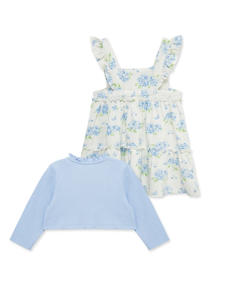 Little Me Baby Girls' Floral Print Dress, Cardigan and Diaper Cover, 3-Piece Set
