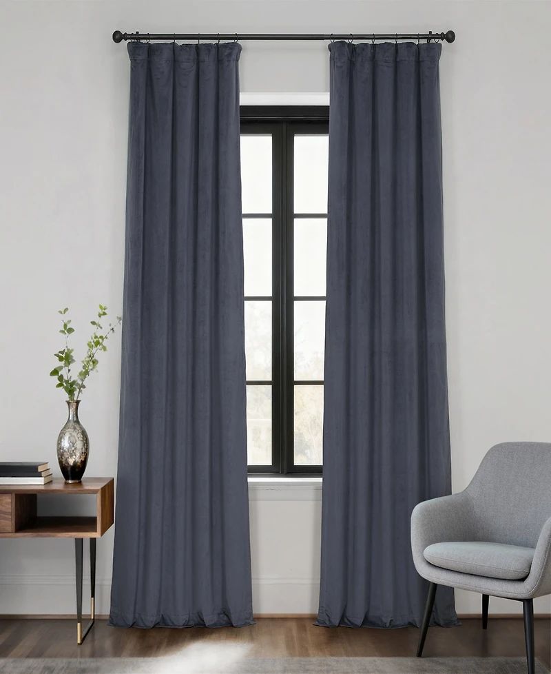 Half Price Drapes Distance Blue Grey Signature Velvet Blackout Curtain