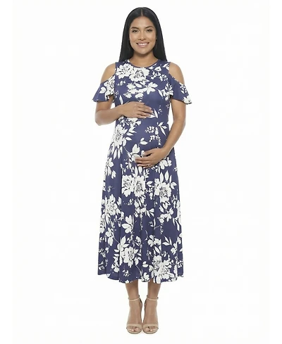 24seven Comfort Apparel Women's and Plus Size Maternity Ruffle Maxi Dress