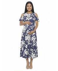 24seven Comfort Apparel Women's and Plus Size Maternity Ruffle Maxi Dress