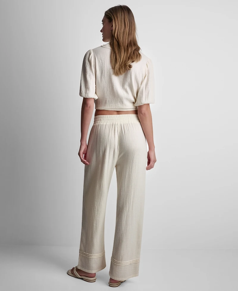 Dkny Jeans Petite Smocked Encased Elastic Waistband Ankle Length Pants